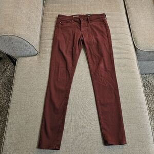 Adriano Goldschmeid The Abbey Ankle Mid-Rise Super Skinny Dark Red Pants 26 Reg